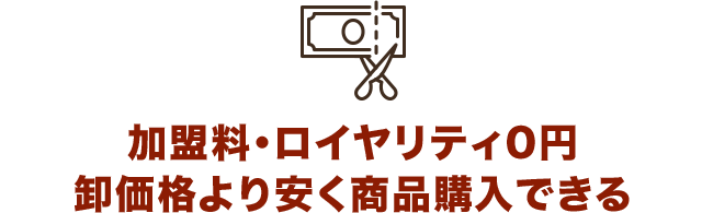 加盟料・ロイヤリティ0円卸価格より安く商品購入できる